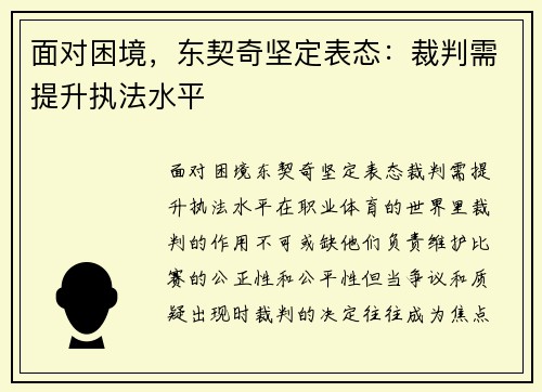 面对困境，东契奇坚定表态：裁判需提升执法水平