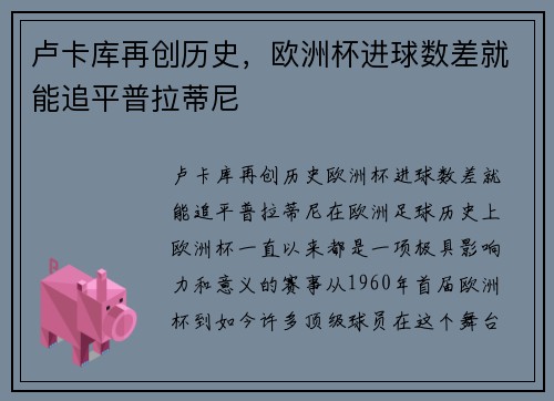 卢卡库再创历史，欧洲杯进球数差就能追平普拉蒂尼