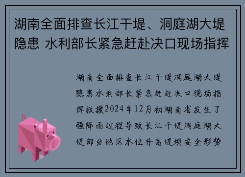 湖南全面排查长江干堤、洞庭湖大堤隐患 水利部长紧急赶赴决口现场指挥救援