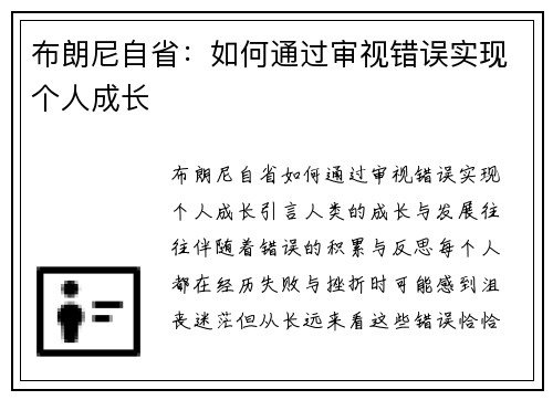 布朗尼自省：如何通过审视错误实现个人成长