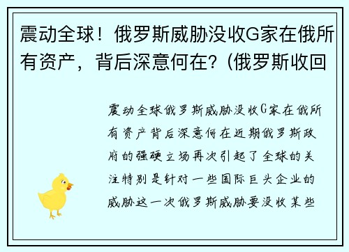 震动全球！俄罗斯威胁没收G家在俄所有资产，背后深意何在？(俄罗斯收回国有资源了吗)
