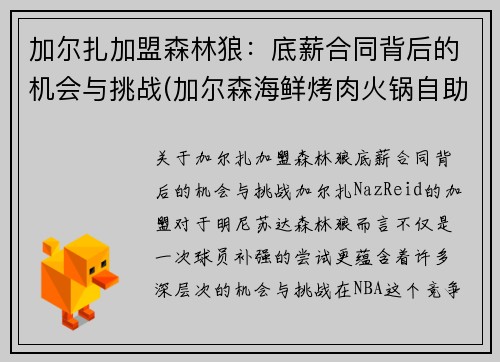 加尔扎加盟森林狼：底薪合同背后的机会与挑战(加尔森海鲜烤肉火锅自助怎么样)