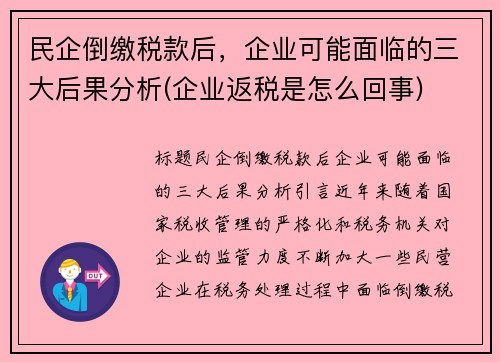 民企倒缴税款后，企业可能面临的三大后果分析(企业返税是怎么回事)